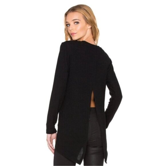REVOLVE LNA Ace Sweater Open Split Back Slit Long Sleeve Asymmetrical hem Black - Picture 6 of 16
